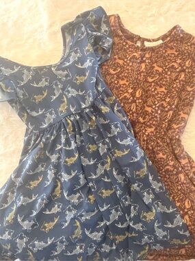 Whimsical Girls Summer Flowy Dress Lot of 2 - coy fish / deer fox  forest G